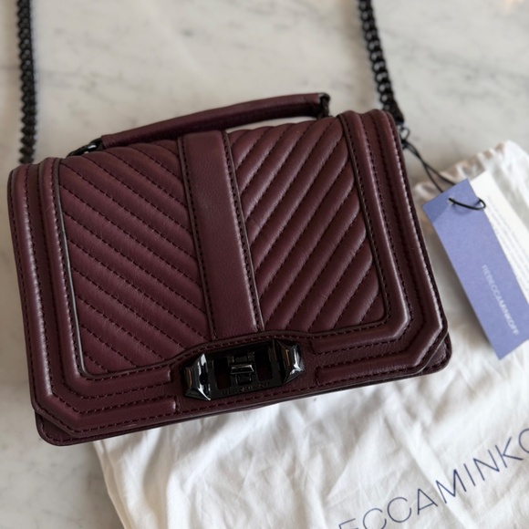 REBECCA MINKOFF Chevron Small Love Burgundy Gunmetal Top handle Crossbody Bag - Picture 5 of 8
